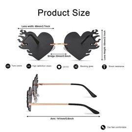 Dfuqanb Pack of 2 sunglasses, glasses, heart shaped and flame design, heart sunglasses, heart sunglasses, festival sunglasses, festival glasses, sunglasses festival, for men and women, Rose grey