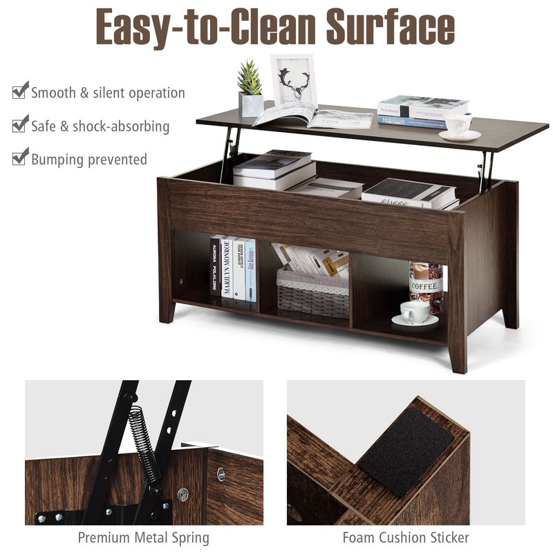 COSTWAY Lift Top Coffee Table, Modern Retro Central Table with