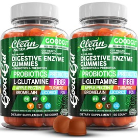 Digestive Enzymes Gummies with Probiotics Prebiotics For Digestive Health + L-Glutamine For Gut Health Bromelain Licorice Fiber Apple Pectin Inulin:_2 Bottles