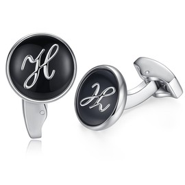 HONEY BEAR Letters Initials Letter Cufflinks Men's Stainless Steel Wedding Cufflinks Cuff Links Black, Copper, No Gemstone