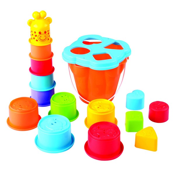 PlayGo Giraffe Activity Center Stacking Cups Baby Toys Educational Toddler Toys Top Blocks Game Kit BPA Free Toys for 1 2 3 4-5 Year Old Girls Boys