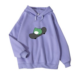 KEEVICI Women's Cute Sweatshirts Frog Skateboard Long Sleeve Casual Hoodie Pullover Tops (Purple,Asian L)