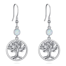 Tree of Life Earrings for Women Sterling Silver Opal Tree Dangle Drop Earrings Jewelry for Women, Sterling Silver