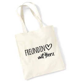 huuraa Jute Bag Girlfriend with Heart Bag Cotton 10 Litres with Motif for the Greatest People Gift Idea for Friends and Family, natural
