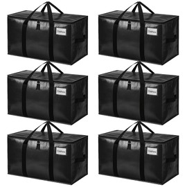 BAGAIL Heavy Duty Moving Bags with Strong Handle, Extra Large Moving Boxes, Storage Tote for Clothes, College Moving Supplies(Black, 6 Pack)