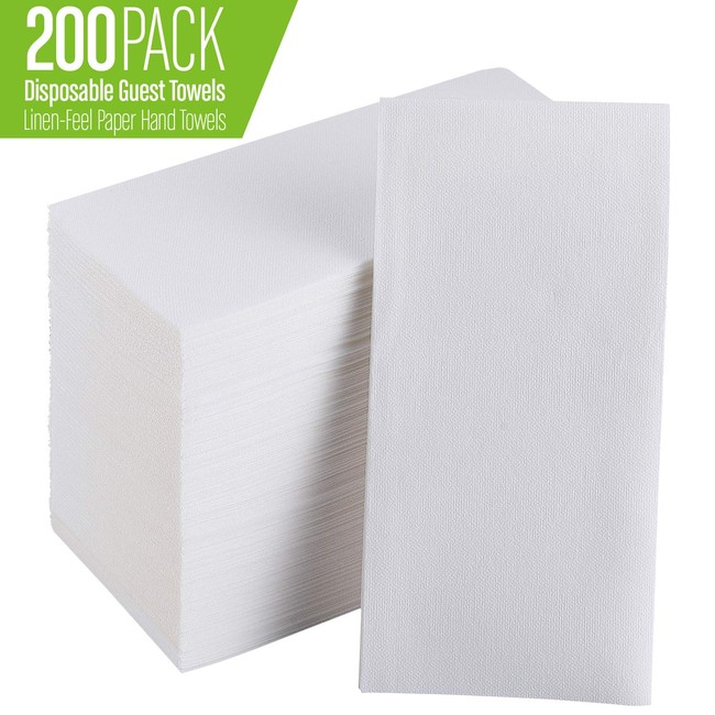 [200 Pack] Disposable Guest Towels Soft and Absorbent Linen-Feel Paper Hand Towels Durable Decorative Bathroom Hand Napkins for Kitchen,Parties,Weddings,Dinners or Events,White