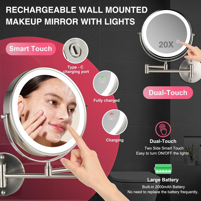 GREENFROM 8.5 Inch Magnifying Mirror with Lights, Wall Mounted Makeup