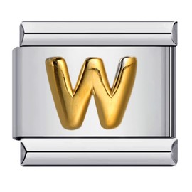 W Initial Letter Name Alphabet Gold Silver 9mm Italian Charm Compatible With Nomination Bracelet