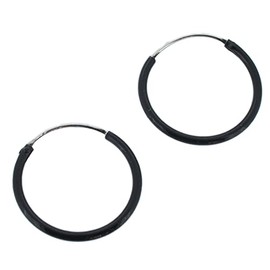Touch Jewellery 925 Sterling Silver Black Enamel Hoop Earrings - 16mm