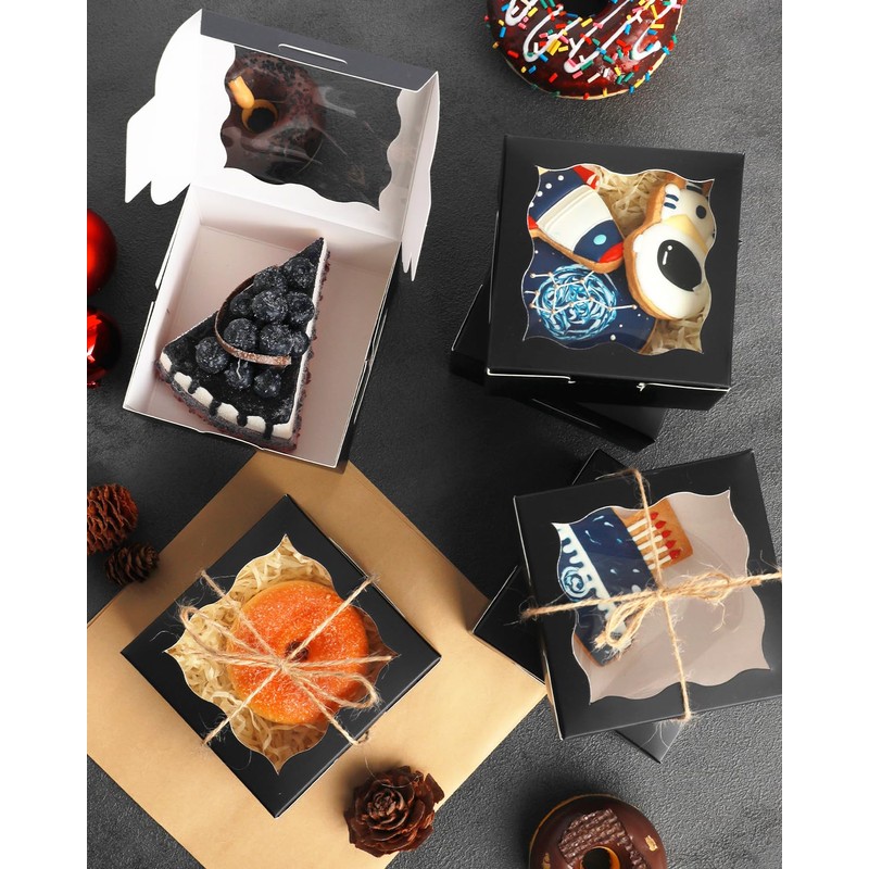 Gcardist Black Bakery Boxes with Window, Pack of 30, 10