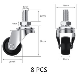 8 PCS Swivel Stem Casters,M8 Black 25mm(1 inch) Castor Wheels