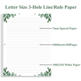 A4 Lined Refill Paper, 3-Hole Punched Ruled Filler Paper, 100Sheets / 200Pages Loose-Leaf Line Paper, 100gsm White Paper, 8.5'' x 11'', Leaf
