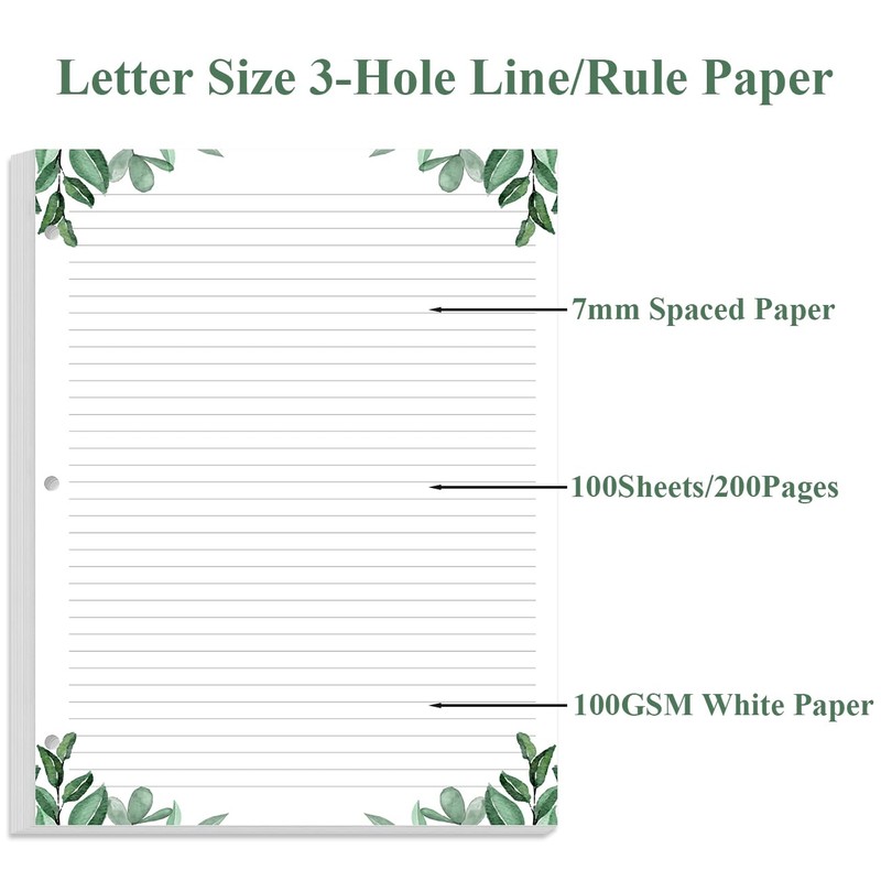 A4 Lined Refill Paper, 3-Hole Punched Ruled Filler Paper, 100Sheets