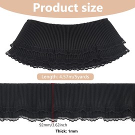 FINGERINSPIRE 5 Yards Pleated Tulle Lace Trim (3-5/8 Inch Wide), Black Double Layer Polyester Lace Ribbon for Sewing Clothes, Wedding Dress, Bags DIY Crafts Decorations
