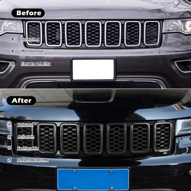 DW-Auto Honeycomb Mesh Front Grill Inserts Kits 7pcs For Jeep
