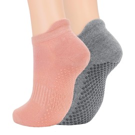 Zando Pilates Socks Non Slip Barre Socks for Women Anti Slip Hospital Socks With Grips For Women Cozy Yoga Socks Gripper Socks Black Compression Non Skid Ankle Socks Running 2/Grey/Pink One Size