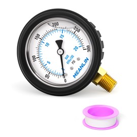 MEANLIN MEASURE 0~300Psi Stainless Steel Liquid Filled Pressure Gauge 1/4" NPT 2.5" FACE DIAL with Rubber Protective Sleeve, Lower Mount