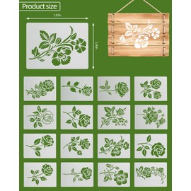 16 Pieces Flower Stencils for Painting on Wood, Reusable Floral Stencils Wall Stencils，Largel Flower Stencils for Painting on Wall Furniture DIY Crafts（7.8 x 5.8Inch）