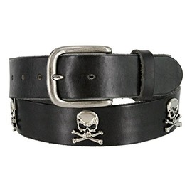 Pirate Skull CrossBone Concho Full Grain Casual Jean Leather Belt for Women (Black, 34)