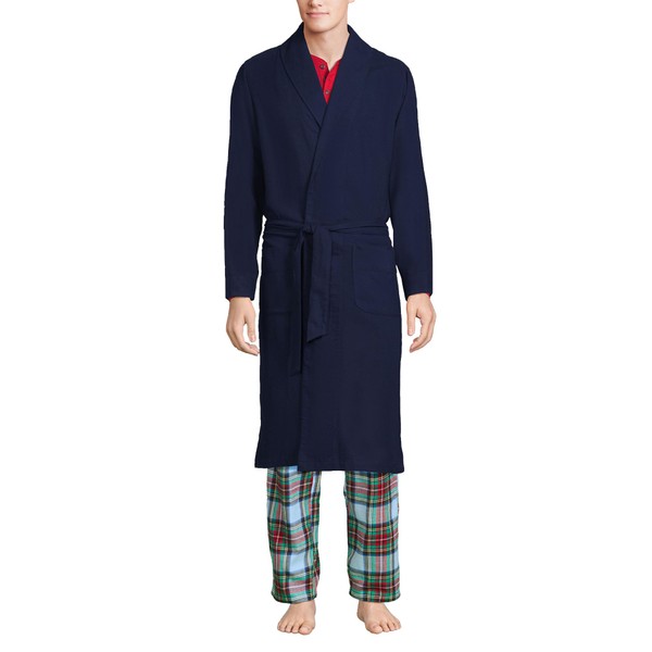 Lands' End Men s Flannel Robe Deep Sea Navy Regular