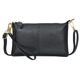 NGIL Women Genuine Leather Crossbody Wristlet, Women's Handbag, Chic Shoulder Bag Small Wristlet Wallet, Golden Accent Zipper (Black, Medium)