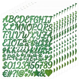 BINLINHONGO 1000 Pcs Small Glitter Alphabet Number Stickers,10 Sheets 1 Inch Self-Adhesive Vinyl Letters Sticker Decals for Scrapbooks,Greeting Cards,Graduation Cap,Envelopes,Water Bottles - Green