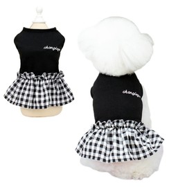 Timoya 犬服 ワンピース 春夏 お姫様 ドレス スカート 可愛い チェック柄 袖なし 犬の服 ペット服 tシャツ 柔らかい 綿製 通気 伸縮性 ペットウェア ドッグウェア 人気 ファッション 小型犬 中型犬 猫 室内 記念撮影 散歩 お出かけ 冷房対策 抜け毛対策 (L,ブラック)