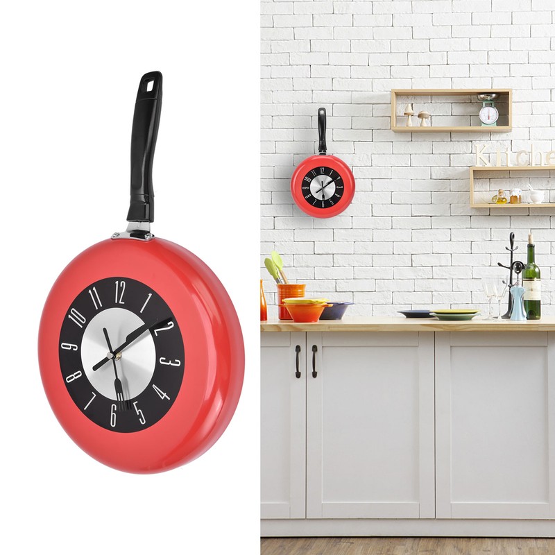 Frying Pan Wall Clock Aluminum Kitchen Pot Decorative Hanging Clocks