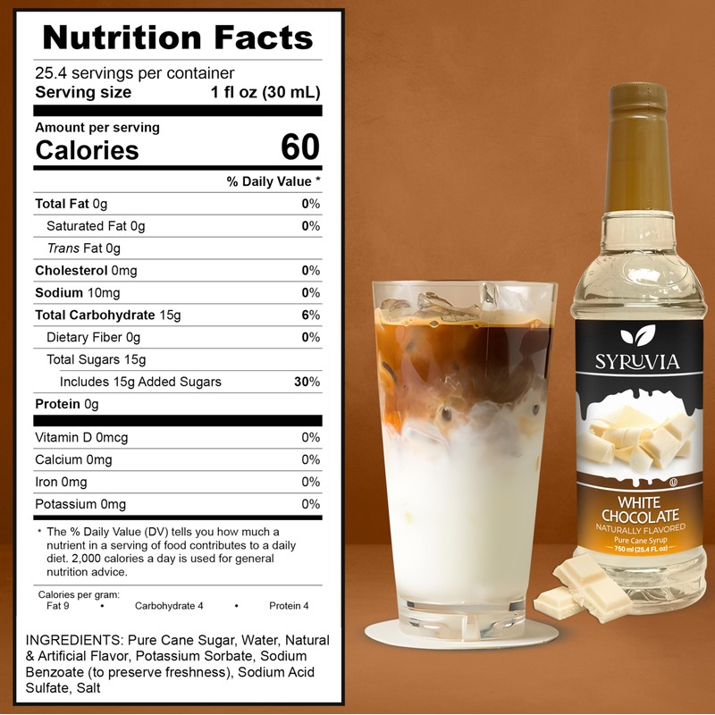 Syruvia Coffee Syrup, White Chocolate Flavored Syrup for Drinks, Lattes,