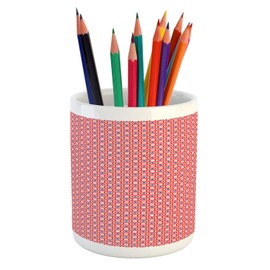 Ambesonne 4th of July Pencil Pen Holder, Circles with Stars of American Freedom and Liberty Patriotic, Printed Ceramic Pencil Pen Holder for Desk Office Accessory, Royal Blue Red White