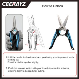 CEERAYZ 200mm Scissors All Purpose Heavy Duty, Garden Shears, Scissors for DIY Projects, Office, Production Lines, Pruning, with Protective Sheath and Magnetic Holder (Black/Blue)