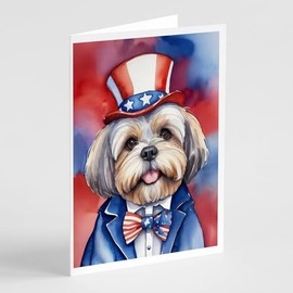 Caroline's Treasures Lhasa Apso Patriotic American Greeting Cards Pack of 8 Blank Cards with Envelopes Whimsical A7 Size 5x7 Blank Note Cards