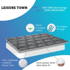 LEISURE TOWN King Mattress Pad Cover Cooling Mattress Topper Cotton Top Pillow Top with Snow Down Alternative Fill (King, Dark Grey)