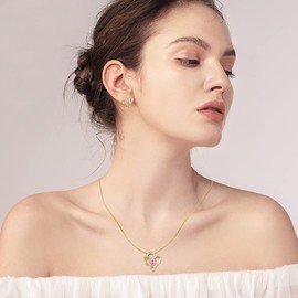 RIVIKO Love Heart Earrings For Women 925 Sterling Silver Gold Plated Zirconia October Birthstone Stud Earrings for Mother Wife Sister Birthday Valentine's Mothers Day Christmas Jewelry Gift