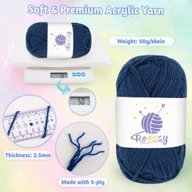 Reessy 10 Pack Knitting Wool Acrylic Yarn Crochet Yarn Set, Super Soft 5 Ply Blue Wool for Crochet Knitting and Crafts, 10 x 50g Crochet Yarn for Amigurumi Projects Handcrafts