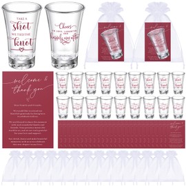 SiliFine 50 Set Wedding Favors for Guests Bulk 1.5oz Acrylic Take a Shot We Tied the Knot Shot Glasses with Thank You Cards Organza Bags for Guest Souvenirs Wedding Bridal Shower Gift(Red,Classic)