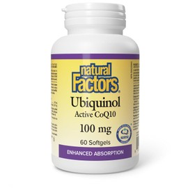 Natural Factors Ubiquinol CoQ10 Activo 100 mg – 60 Cápsulas Blandas – Apoyo Cardiovascular con Aceite de Linaza y Kaneka Q+ – Producto Canadiense