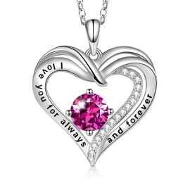 T400 Heart Necklaces for Women 925 Sterling Silver Birthstone Zirconia Necklace Christmas Birthday Anniversary Jewelry for Wife Mom Girlfriend (July)