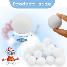 Gukasxi 40 PCS Fake Snowballs, 5cm White Plush Snow Balls for Kids Adults Indoor Snow Fight Winter Games, Realistic Artificial Snowballs, Christmas Snowball for Xmas Trees Decor Winter Home Decor