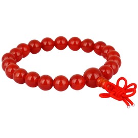 KYEYGWO Mala Prayer Beads Bracelet for Woman, Semi Precious Solid Color Round Stretch Bracelets, Red Agate