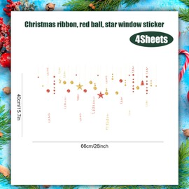 PLUSHCEWT Christmas Window Stickers Window Clings Silk Ribbon Gold Silver Snowflake Red Ball Star Decal Xmas Window Decoration for Christmas Party Supplies for Christmas Window Display (4pcs*20*30cmA)