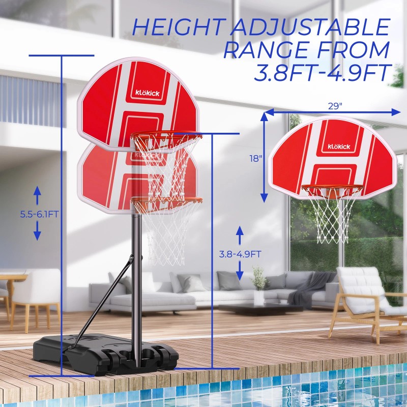 Portable Basketball Hoop 5.5-6.1Ft Height Adjustable LED Poolside Gift for