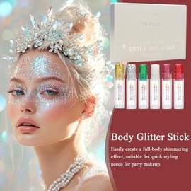 Gel De Purpurina Para El Rostro Stick De Pintura Corporal 6 Colores Maquillaje Con Purpurina Para Festivales, Conciertos, , Carnavales, Eventos Musicales, Navidad, Temas De