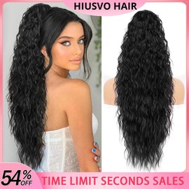 HIUSVO Ponytail Extension Claw 30 Inch Curly Pony Tail Clip in Claw Hair Extensions Fluffy Natural Looking Synthetic Hairpiece for Women - Color: Dirty Blonde Mix Blonde