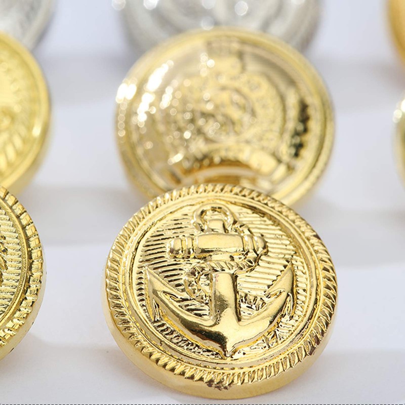 12pcs Polished Gold Anchor Buttons with Shank Vintage Style Sport