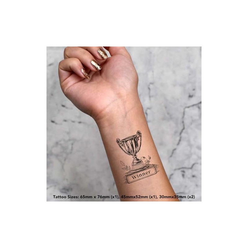 4 x 'Winner Trophy' Temporary Tattoos - Water Resistant, Skin-Safe,