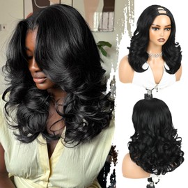 Short Flip Curly U Part Wigs for Black Women V Part Wig Black Half Wig