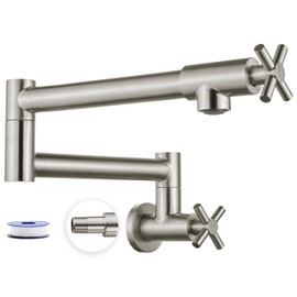 Heyalan Pot Filler 19 Inch Wall Mount Folding Stretchable Kitchen Restaurant Faucet Stainless Steel Pot Filler Double Joint Swing Arm Two Handles Commercial NPT,Cross Handle,Brushed Nickel