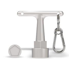 JUMBO Curb Box Key Wrench, Stainless Steel Water Valve Shut Off Tool, T-Handle Pentagon Socket with Anti-Loss Keychain