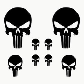 Autodomy Pack of 8 Units Melted Skull Stickers | Black Sticker Punisher Vinyl Rain and UV Resistant | Skull Sticker External for Car, Helmet and Motorbike